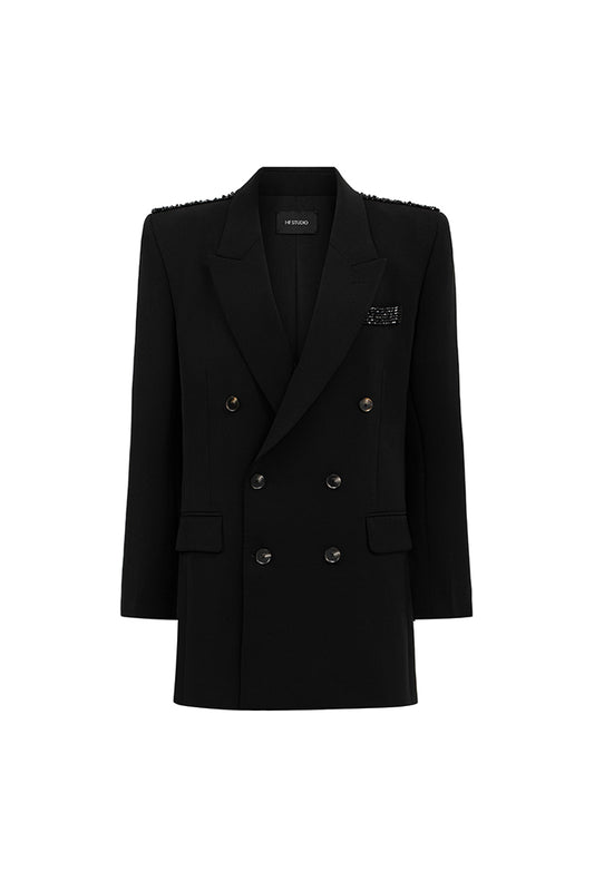 Claire Notched Rhinestone Blazer - MEAN BLVD