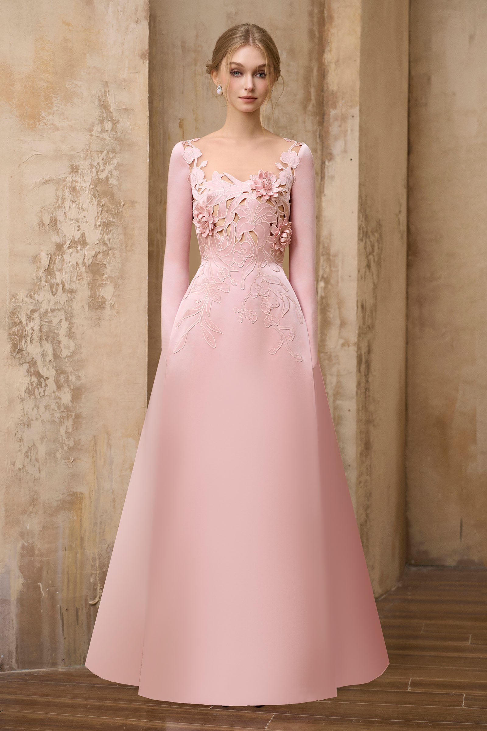 pastel maxi formal dress Women's Clarisse Scoop Neck Maxi Dress Pastel Pink S/M/L/Customize MEAN BLVD Pastel Pink / L