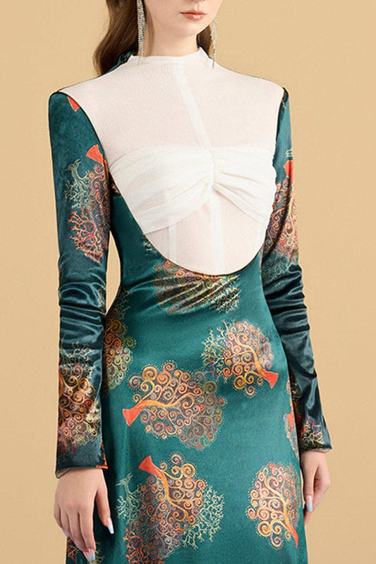 Legacy Sheath Mock Neck Brocade Floor Length Dress