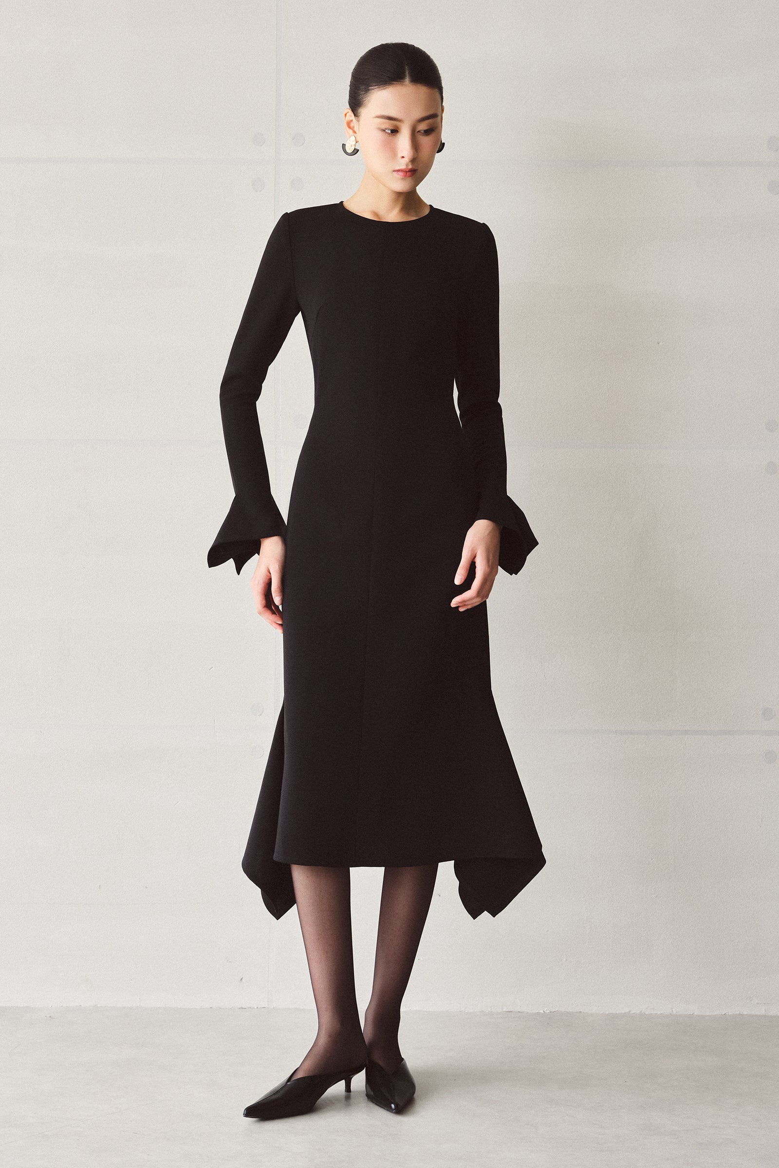 Women's Corvus Bell Sleeve Crepe Midi Dress S/M/L/Customize Black MEAN BLVD