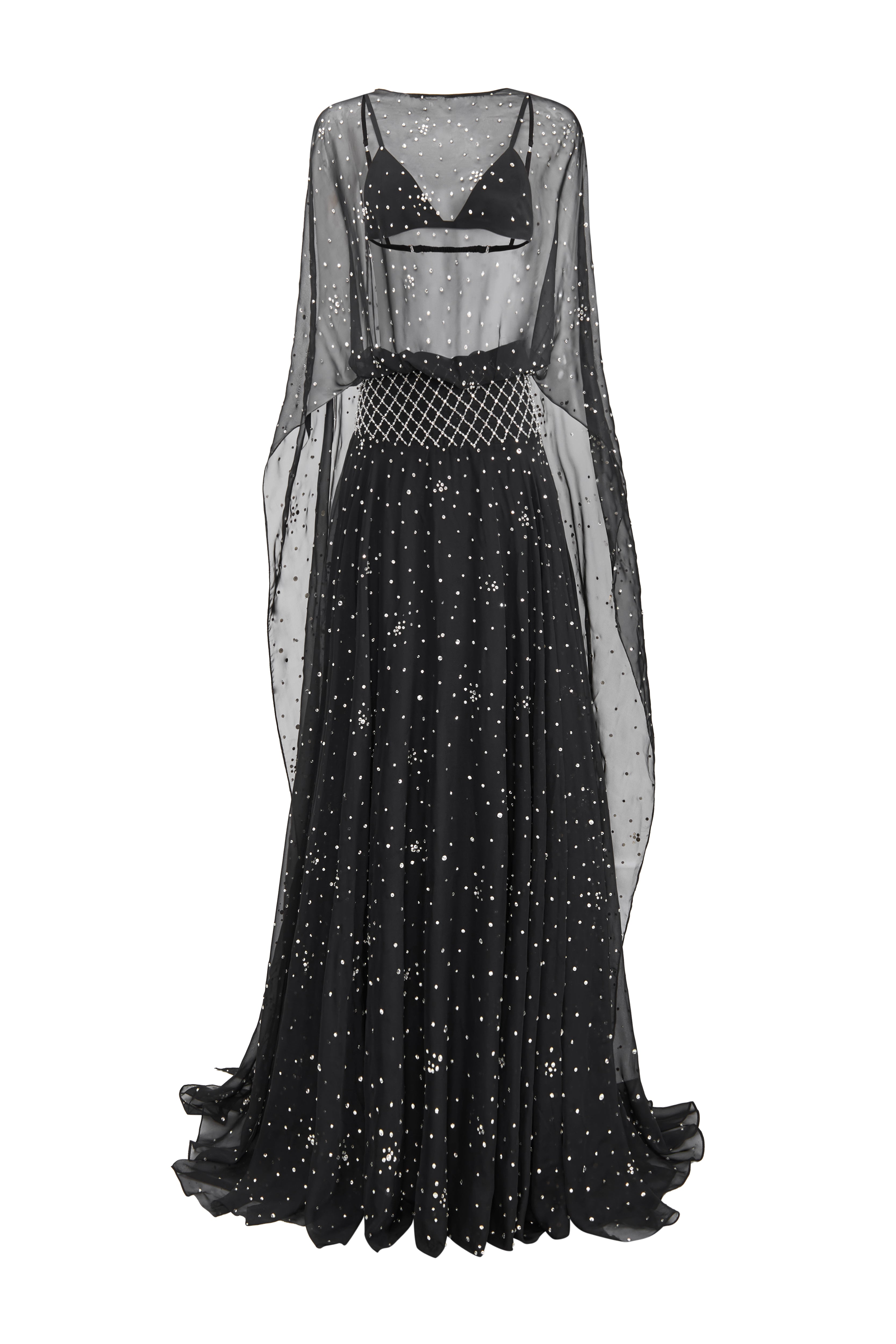 jeweled maxi dress Women's Cosmos Rhinestone Maxi Dress Black Customize MEAN BLVD