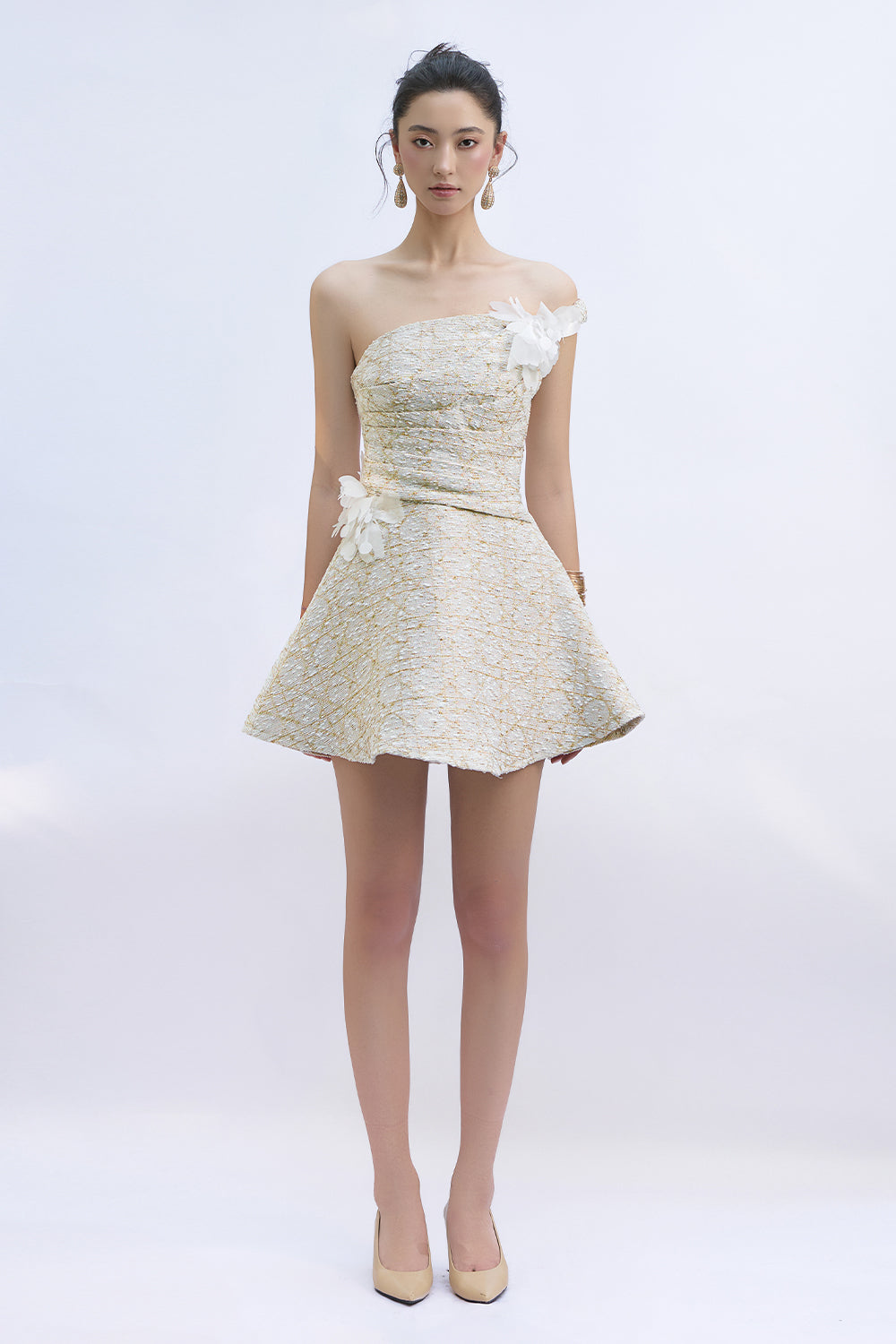 Women's Crustial Asymmetric Neck Mini Dress Beige/Pastel Blue S/M/L/Customize MEAN BLVD Beige / S Women's Crustial Asymmetric Neck Mini Dress Beige/Pastel Blue S/M/L/Customize MEAN BLVD Beige / S