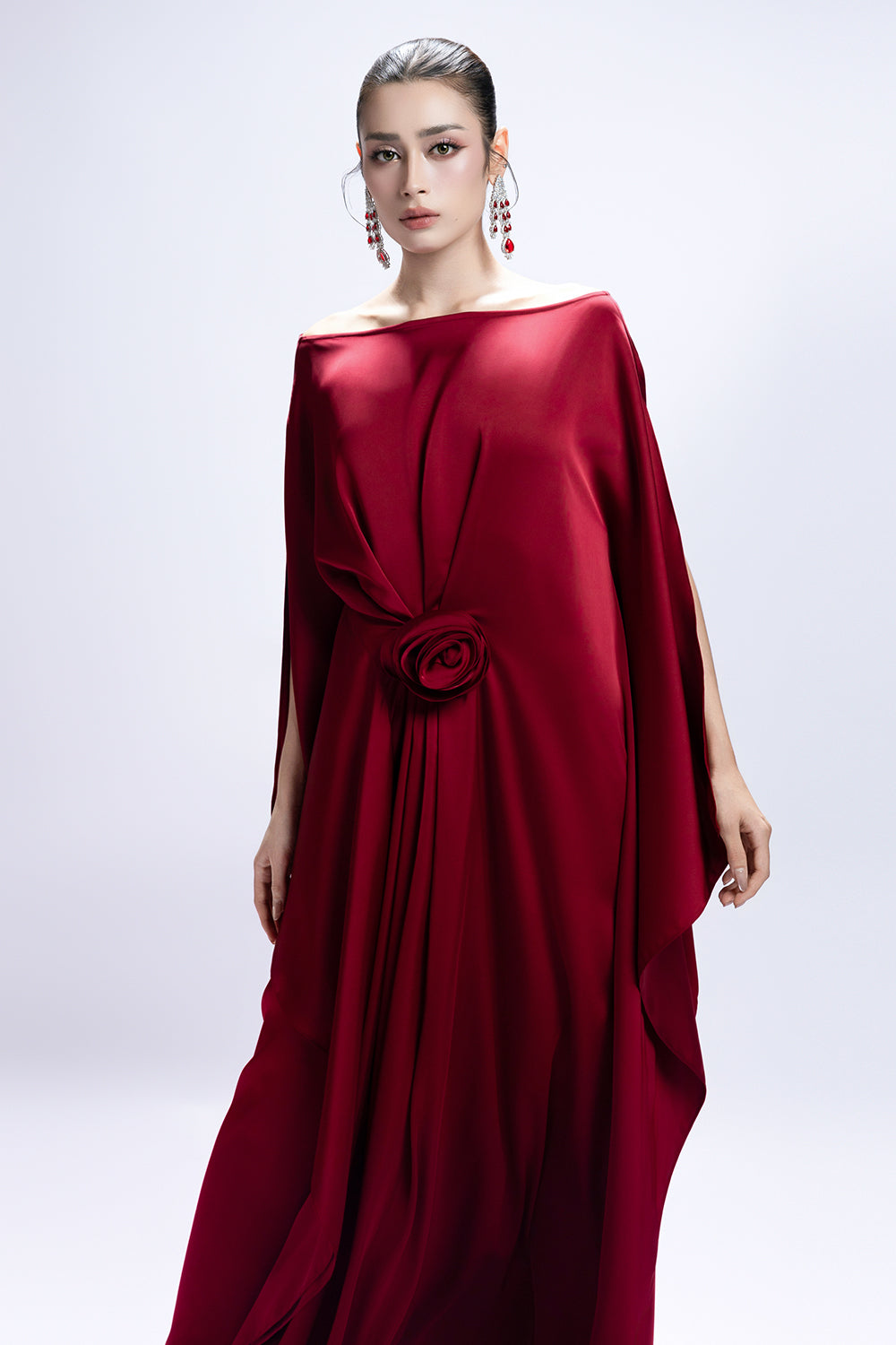 cyrene maxi dress Women's Cyrene Boat Neck Applique Maxi Dress S/M/L/XL/XXL/Customize Burgundy MEAN BLVD Burgundy / XL