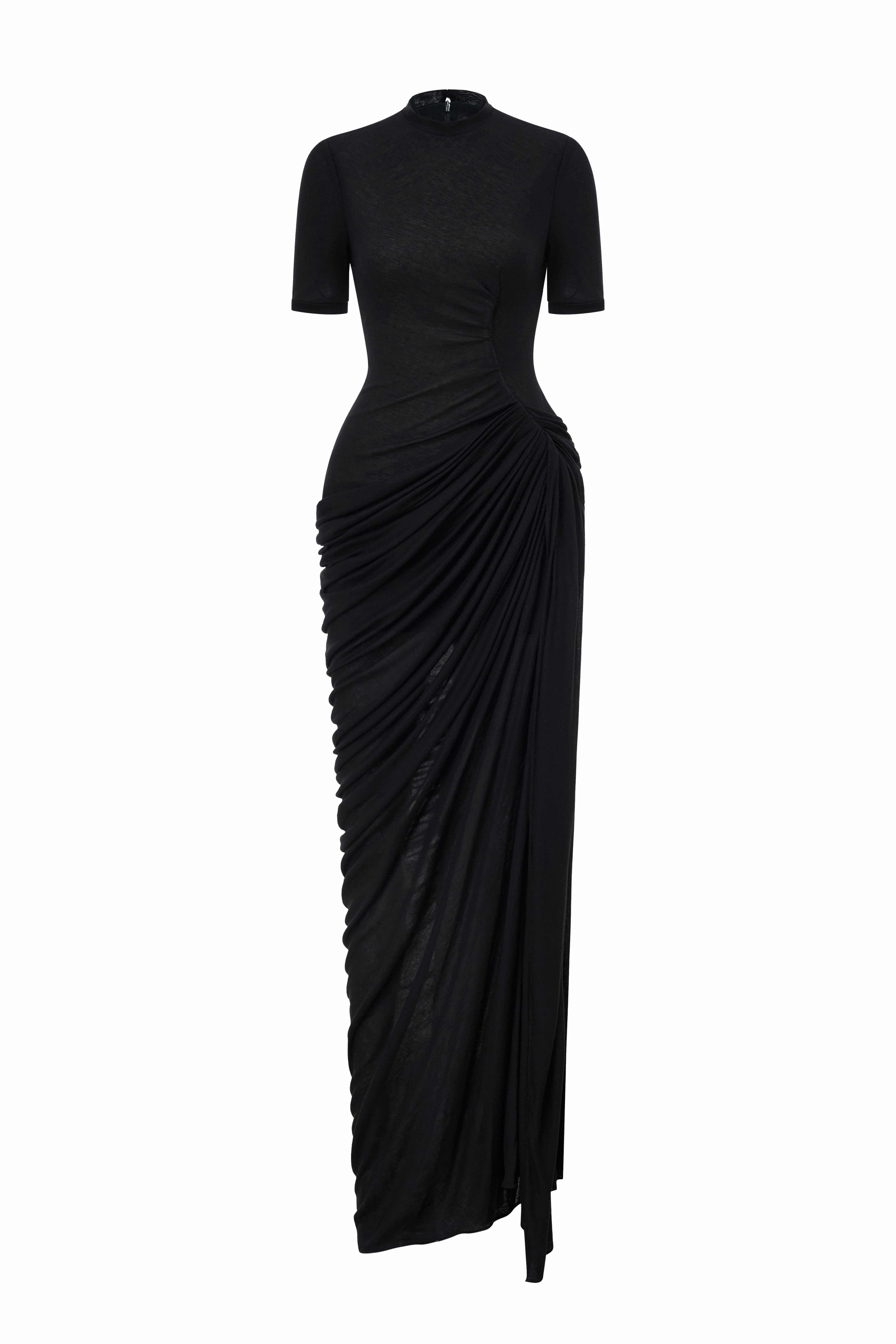 colette maxi dress Women's Colette High Neck Draped Maxi Dress XS/S/M/L/XL Black/Lime MEAN BLVD Black / XS
