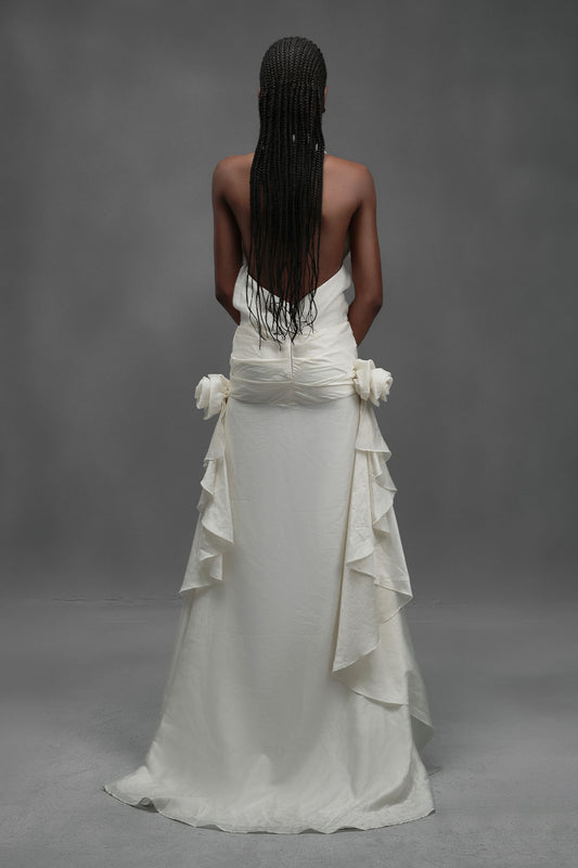 Mackerel Asymmetric Cowl Neck Chiffon Maxi Dress