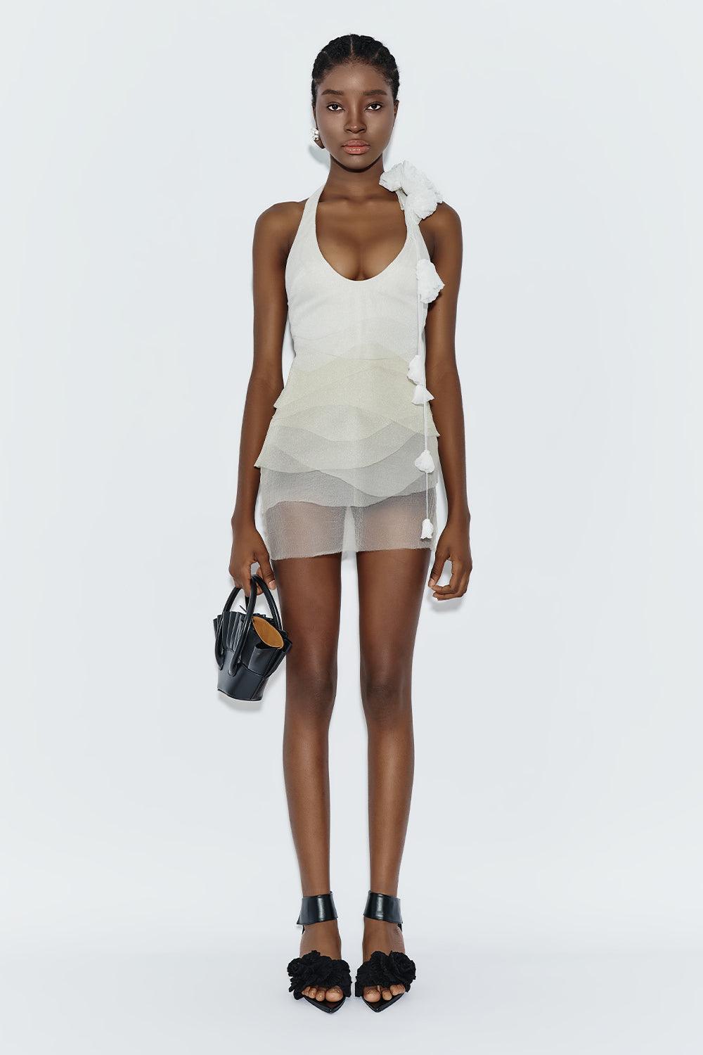 Women's Brassidium Layered Halter Neck Organza Mini Dress XS/S/M/L/Customize White MEAN BLVD White / M