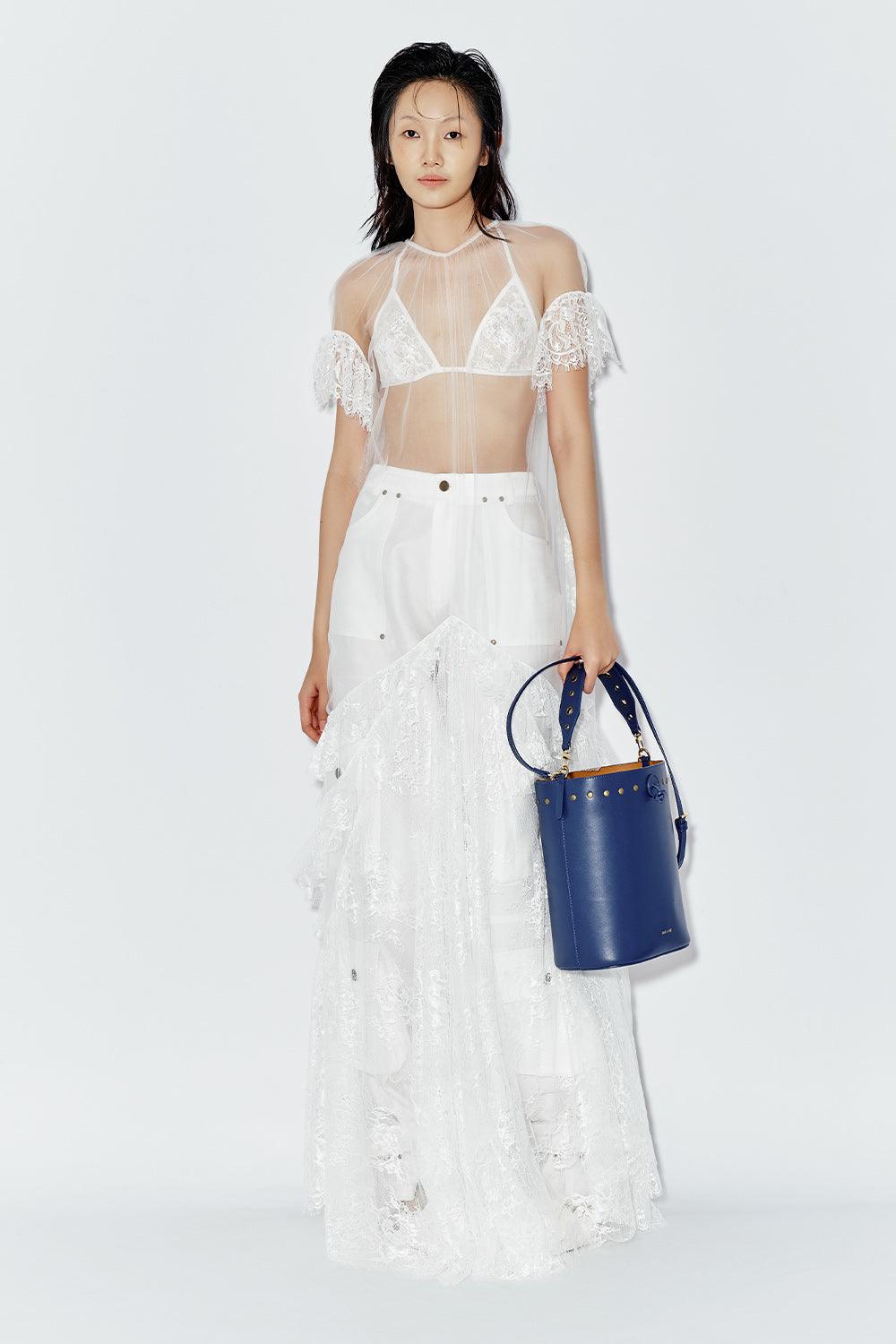 Women's Cedar Drop Waist See-Through Chiffon Floor Length Dress XS/S/M/L/Customize White Mean Blvd White / Customize