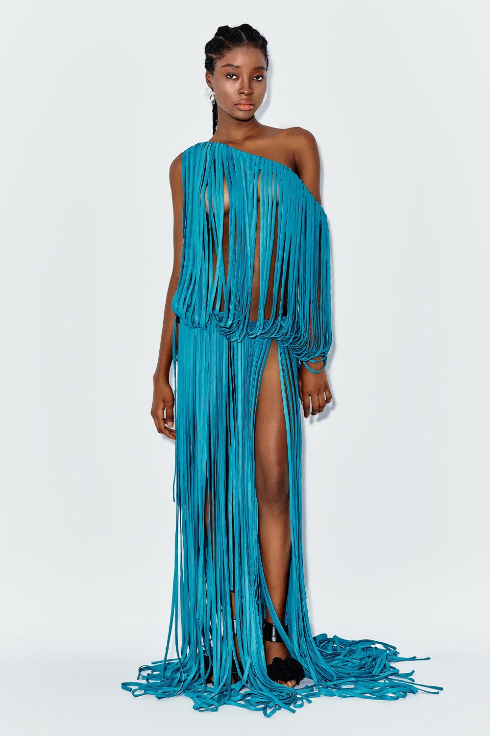 Women's Daphne Blouson Strappy Kate Extra Long Length Dress Freesize/Customize Blue MEAN BLVD Women's Daphne Blouson Strappy Kate Extra Long Length Dress Freesize/Customize Blue MEAN BLVD