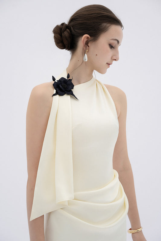 Brie Sheath Scarf Neck Silk Blend Midi Dress