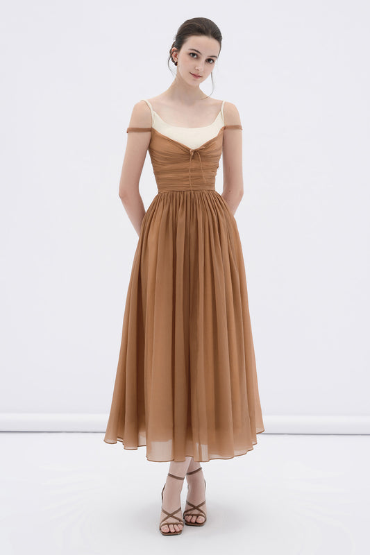 Cornish A-line Cold Shoulder Sleeved Voile Midi Dress