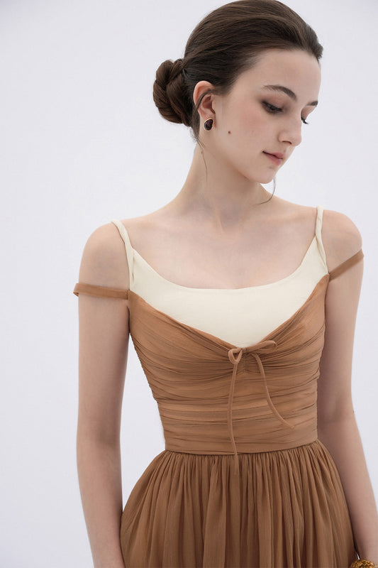 Cornish A-line Cold Shoulder Sleeved Voile Midi Dress