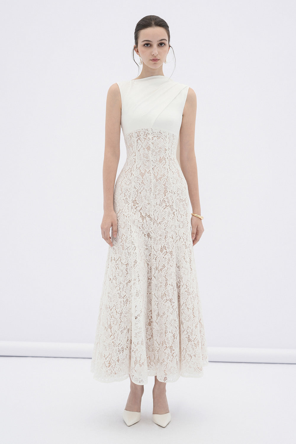 Women's Velin A-Line Scarf Neck Silk Lace Maxi Dress XS/S/M/L/XL/Customize White Mean Blvd White / M