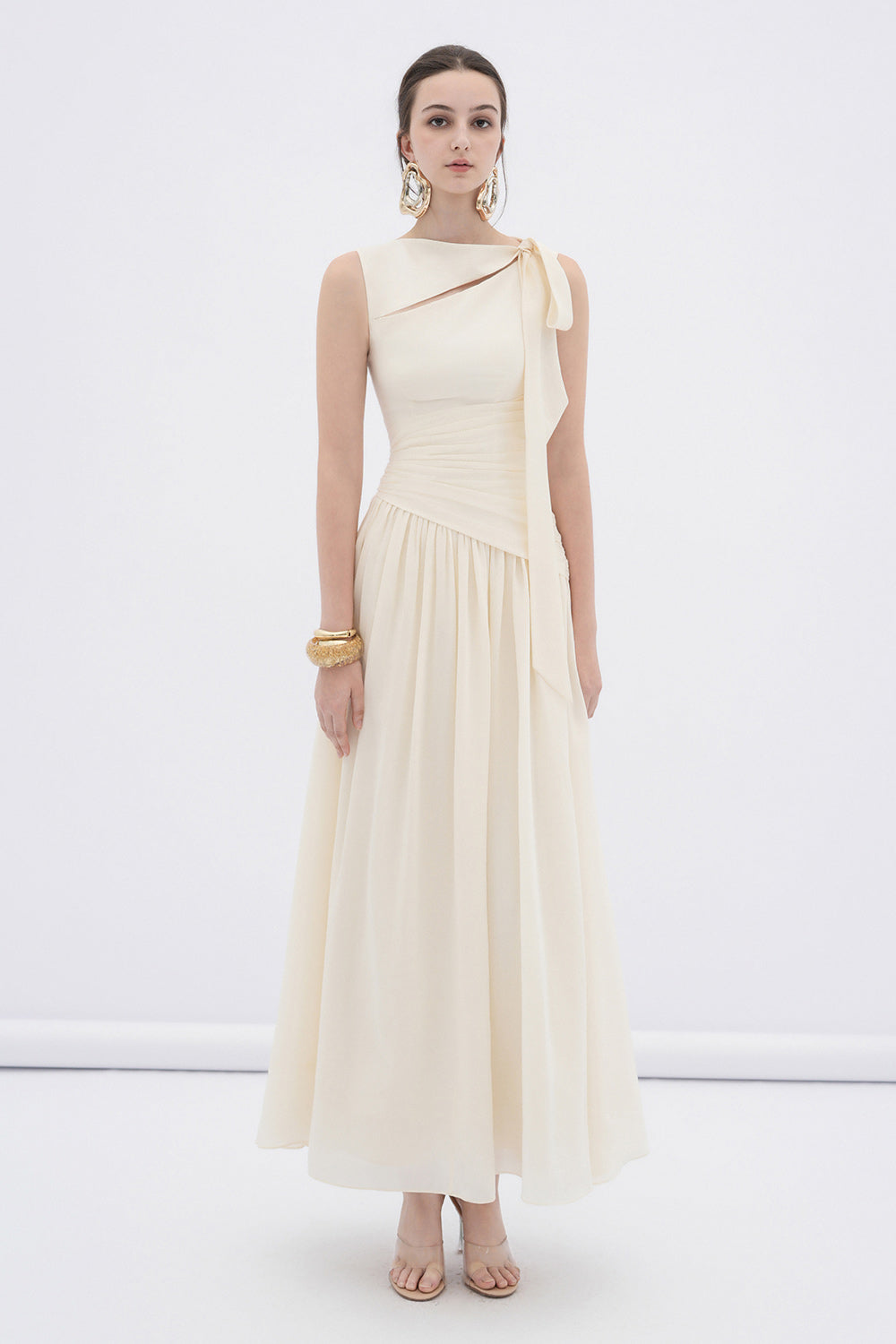 Women's Ciel A-line Cut-Out Silk Linen Maxi Dress XS/S/M/L/XL/Customize Cream MEAN BLVD Cream / L Women's Ciel A-line Cut-Out Silk Linen Maxi Dress XS/S/M/L/XL/Customize Cream MEAN BLVD Cream / L