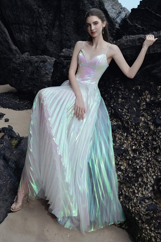 Alexa Pleated Sweetheart Neck Sequin Floor Length Dress