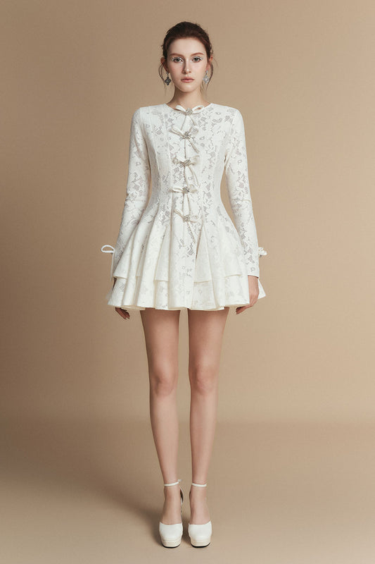 Fiona Fit and Flare Bow Tie Lace Mini Dress