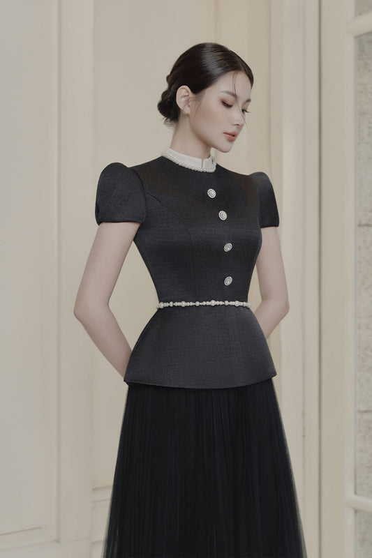 Sarah Peplum Short Sleeved Polyester Top