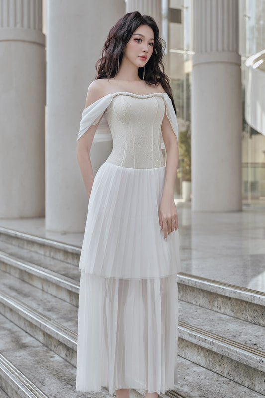 Charm Layered Lace Organza Maxi Dress