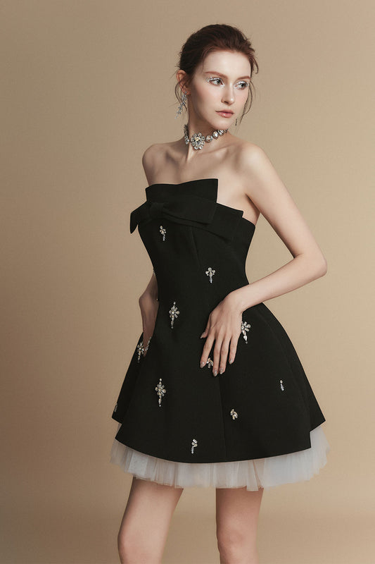 Florence Fit and Flare Straight Across Neck Polyester Mini Dress