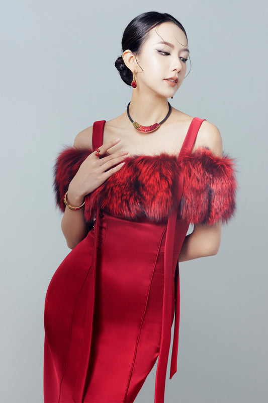 Odette Pencil Cold Shoulder Sleeved Taffeta Midi Dress