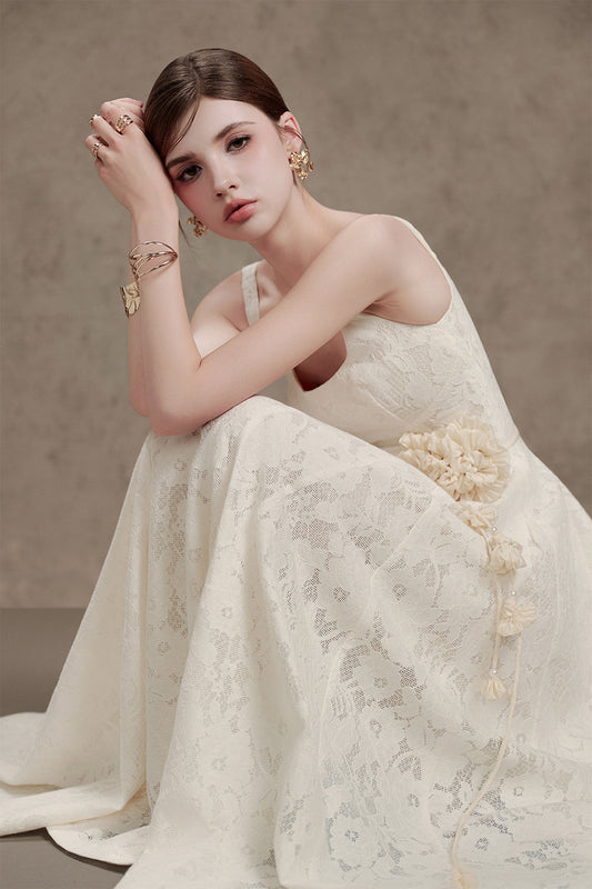 Sherry A-line Loose Strap Lace Maxi Dress