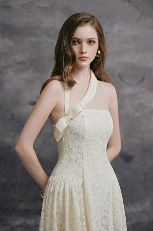 Daisy Asymmetric Neck Ribbon Midi Dress - MEAN BLVD