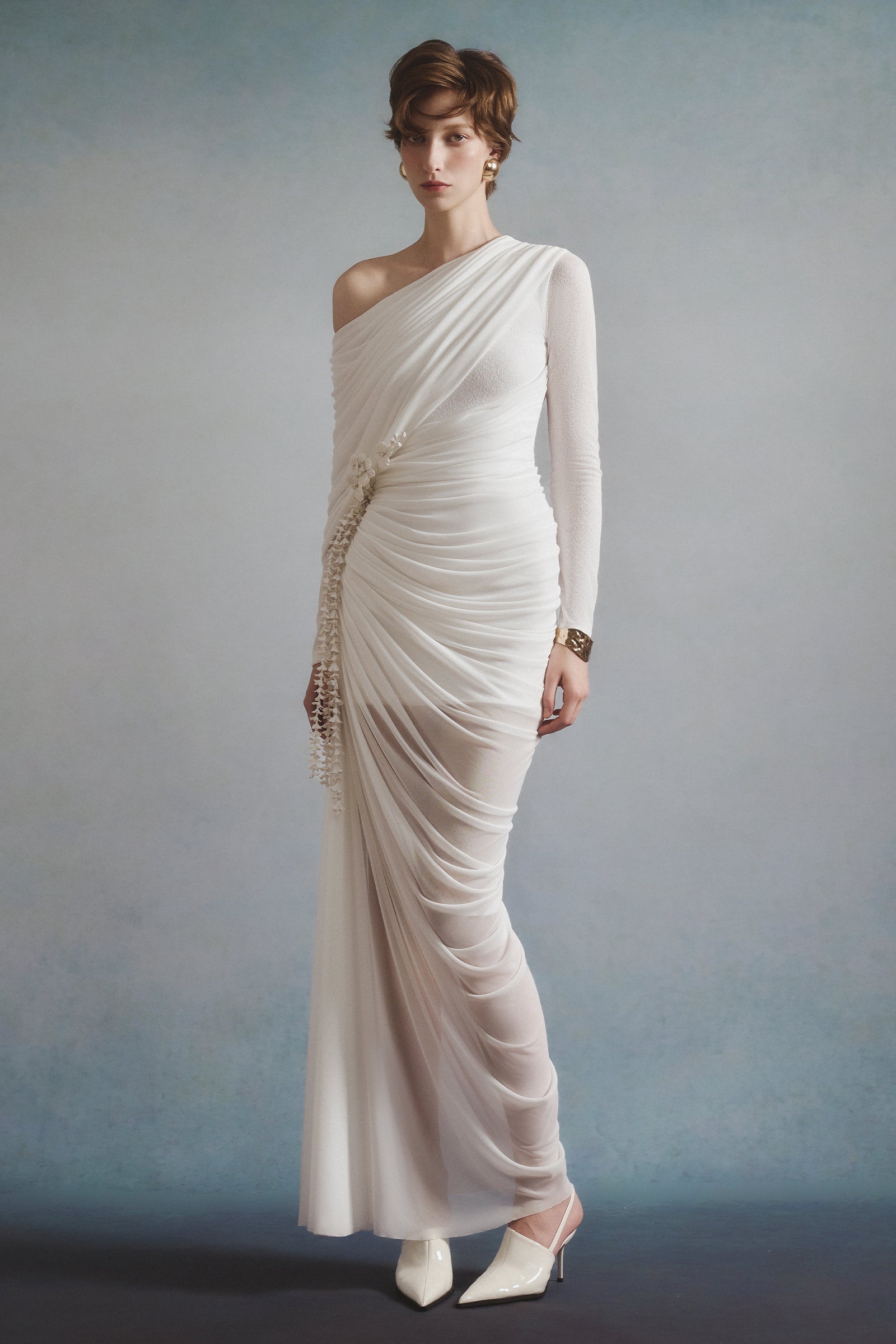 dawn maxi dress Women's Dawn Ruched Maxi Dress Bone White Customize MEAN BLVD