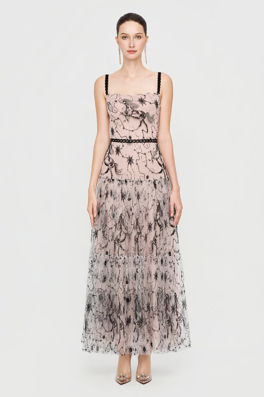 Dreamlight Square Neck Embroidery Midi Dress - MEAN BLVD