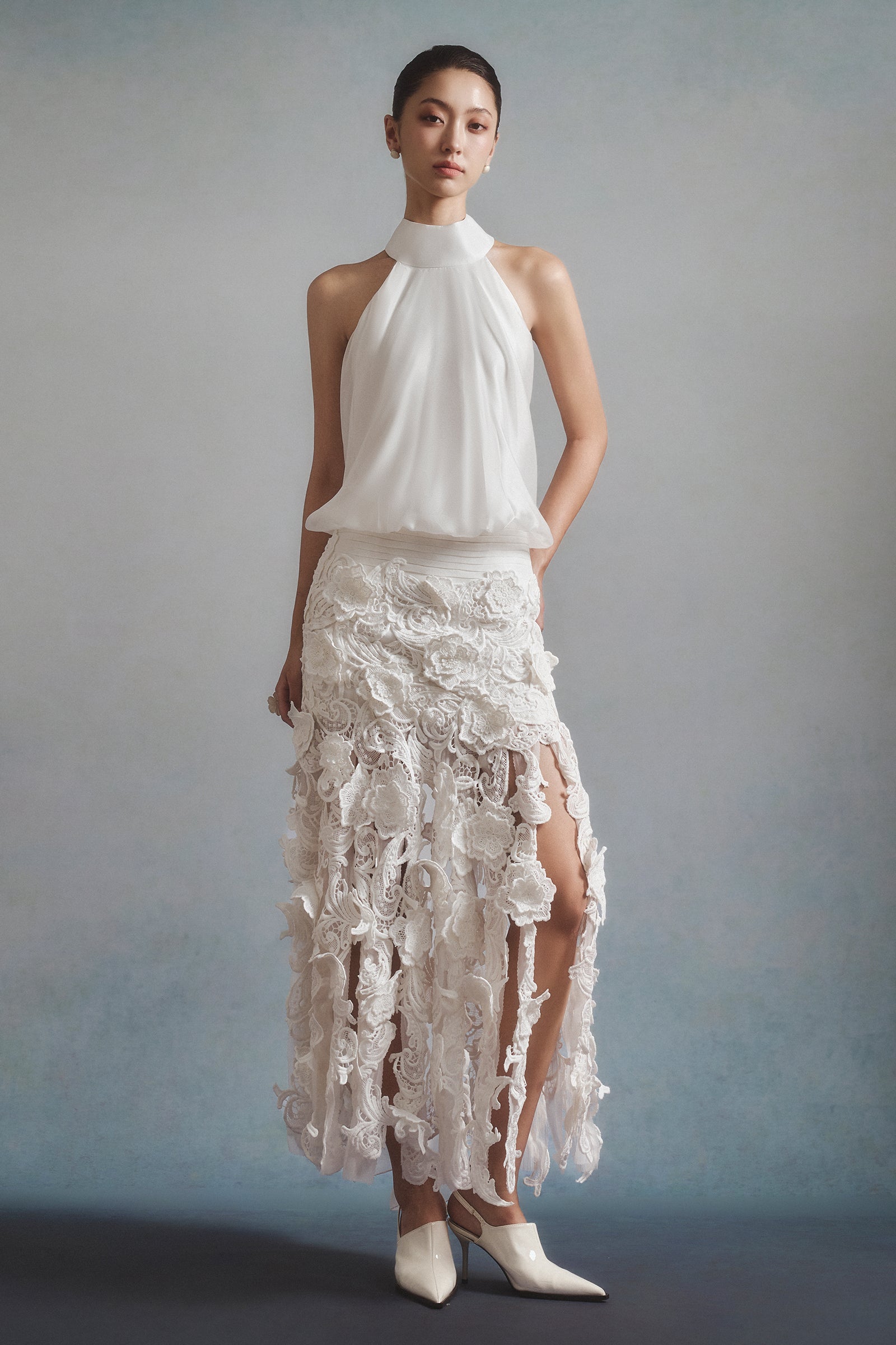 Women's Eclat Applique Midi Dress Bone White Customize MEAN BLVD