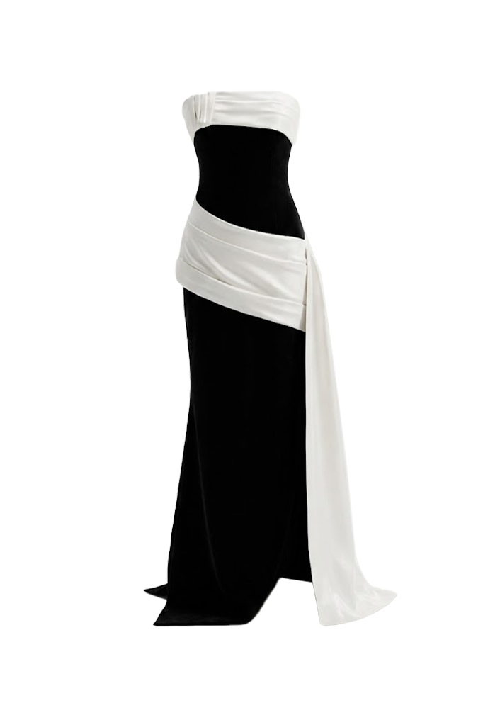 Women's Elaris Straight Across Draped Maxi Dress XS/S/M/L/XL/XXL Black &  Cream White MEAN BLVD
