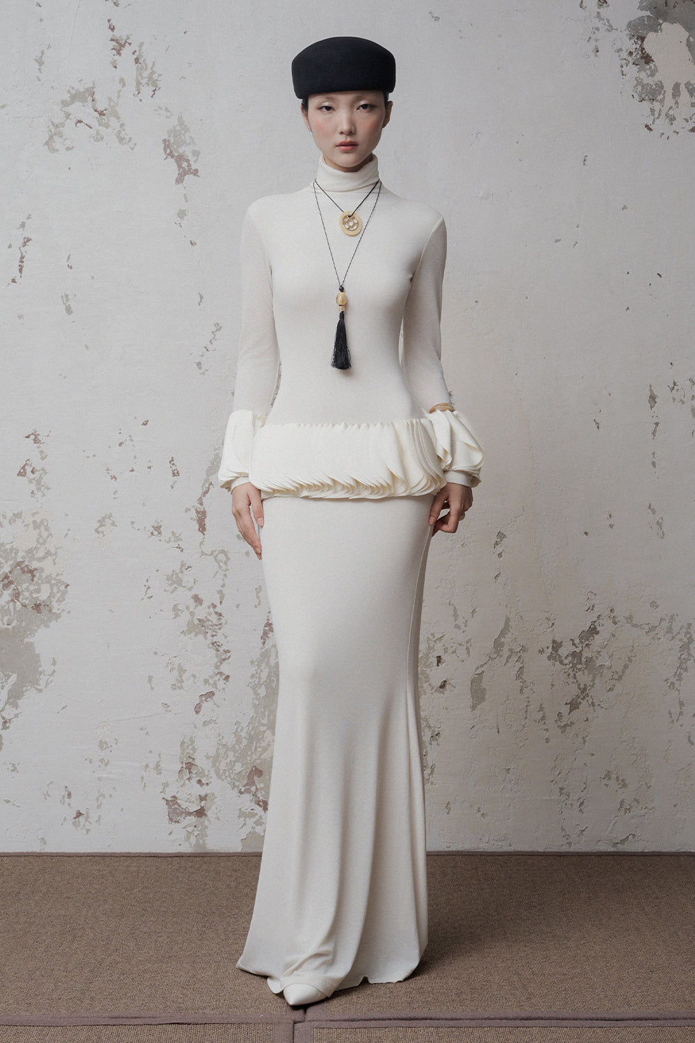 white long sleeve mermaid maxi dress Elio Mermaid Maxi Dress