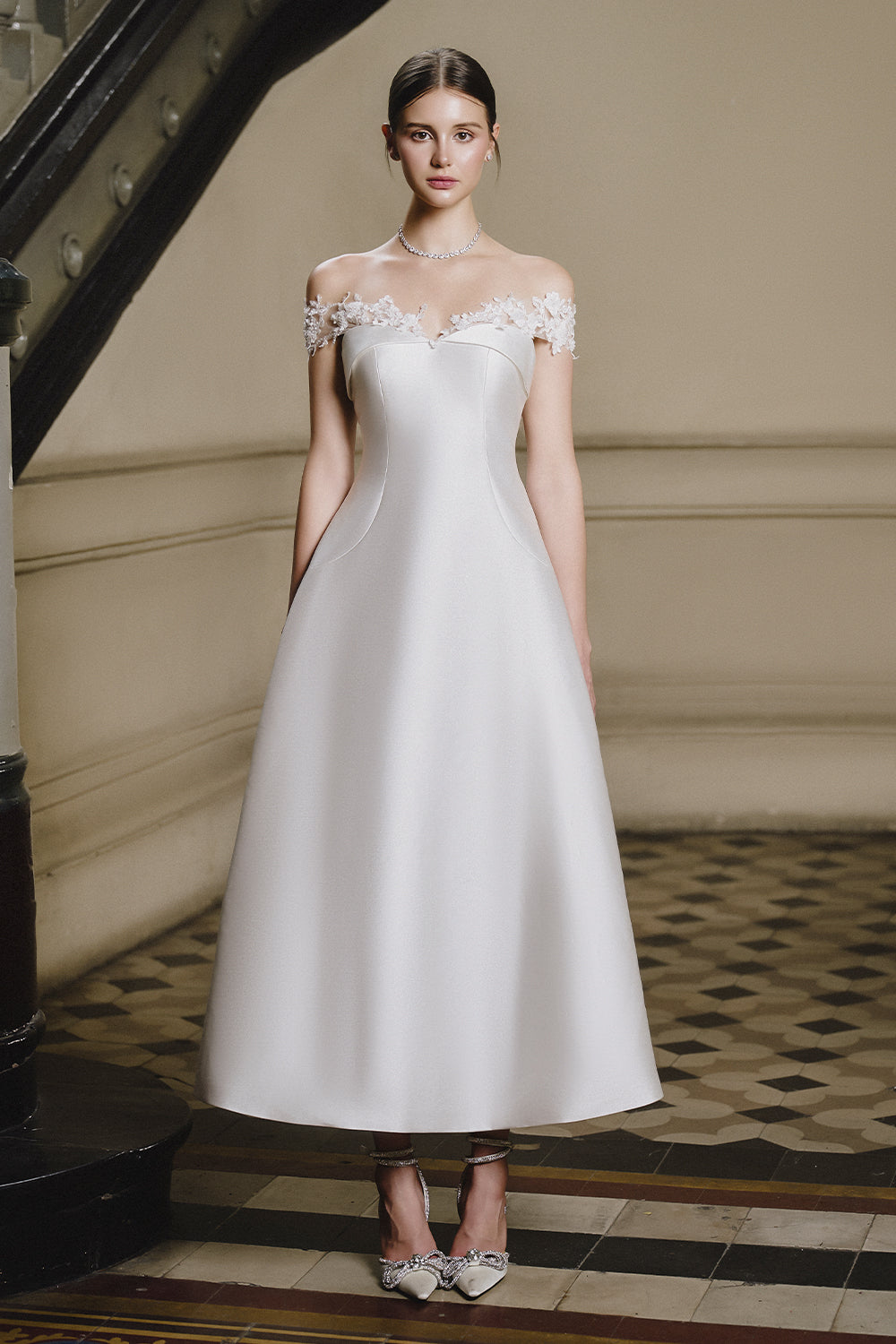 Women's Elizabeth Off-Shoulder Midi Dress Off White S/M/L/Customize MEAN  BLVD