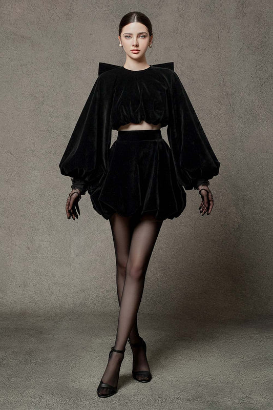 Elpis Cropped Bishop Sleeved Velvet Top