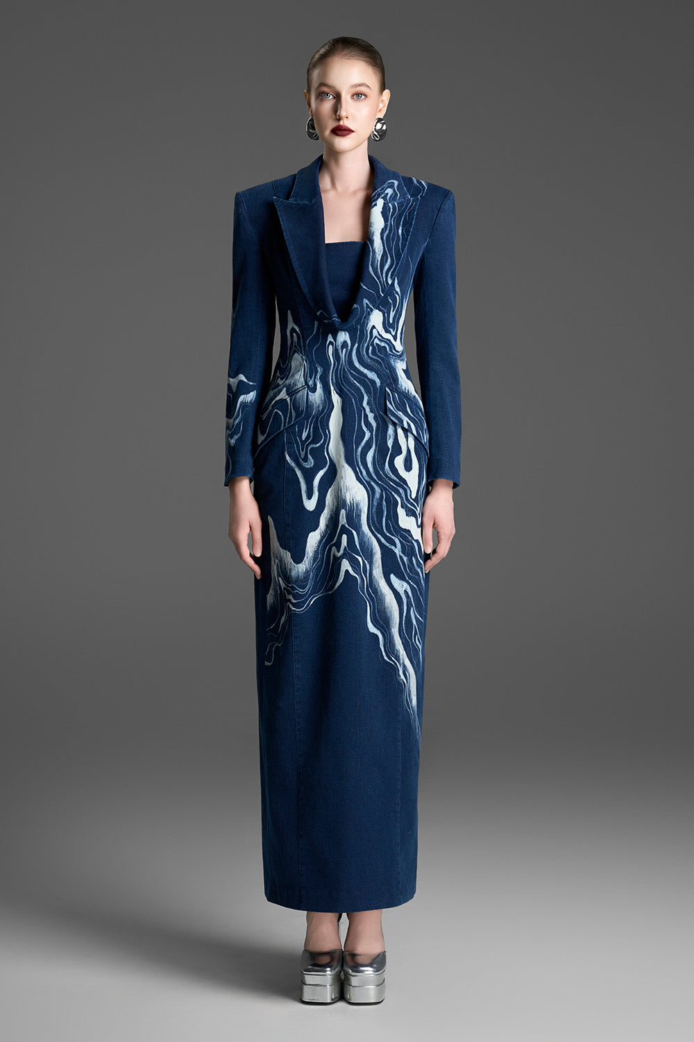 Women's Elvira Sheath Denim Maxi Dress XXS/XS/S/M/L/XL/XXL/Customize Blue  Opal MEAN BLVD