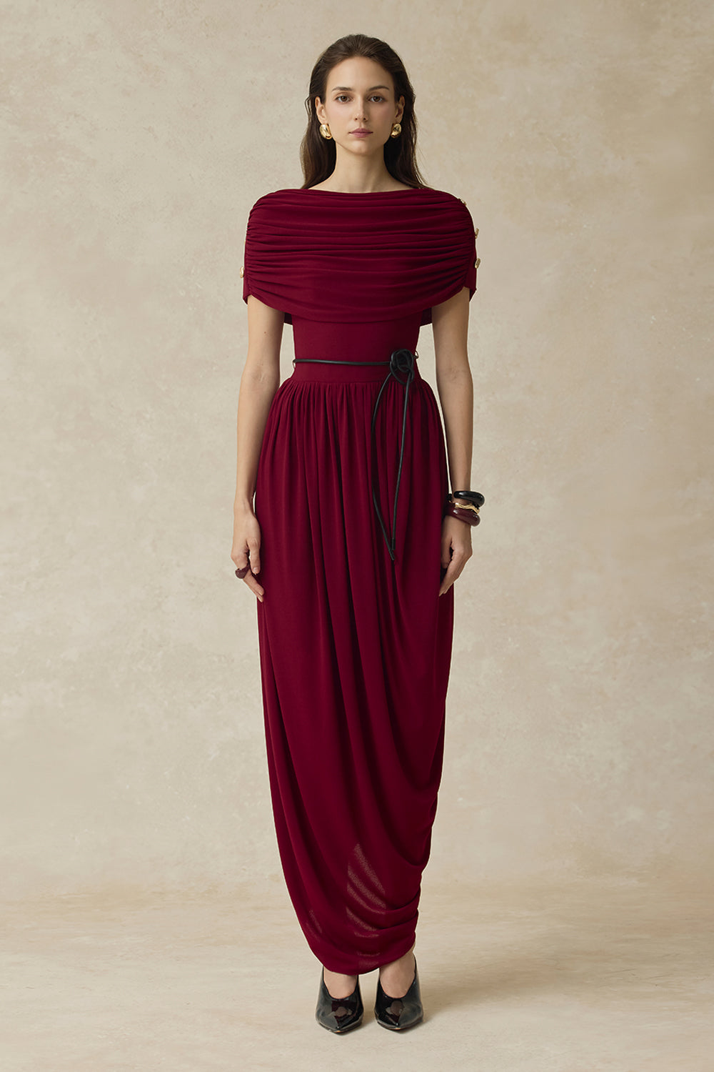 cocoon maxi dress Women's Elyra Cocoon Gathering Maxi Dress XS/S/M/L/XL/Customize Burgundy MEAN BLVD, Burgundy / XS
