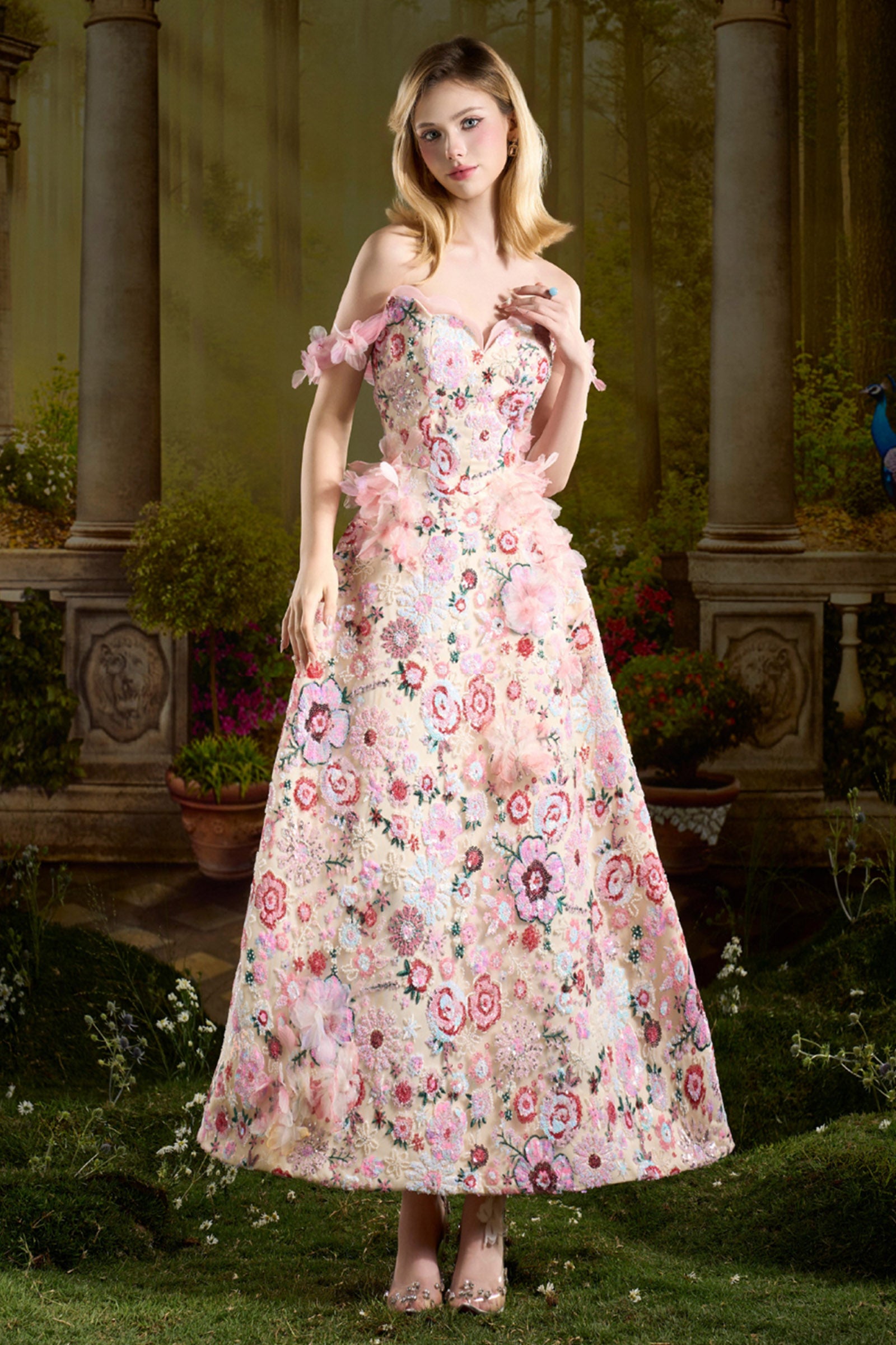 Women's Emily Sweetheart Embroidery Maxi Dress XS/S/M/L/XL/Customize Pink &  Beige Floral MEAN BLVD