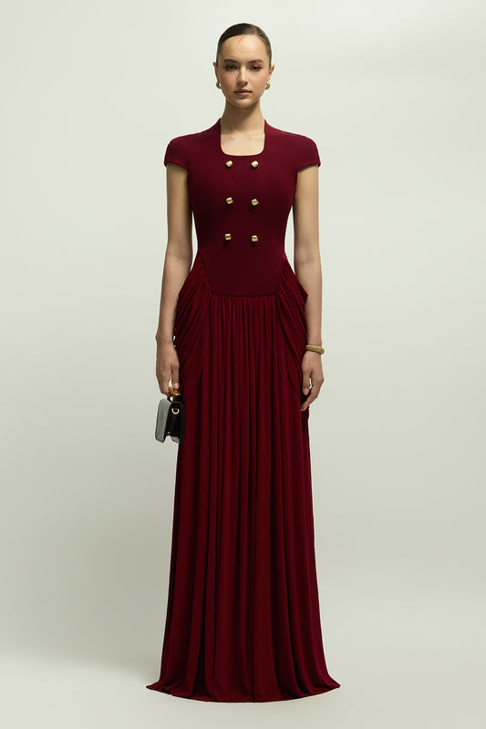 Esmee Square Neck Gathering Maxi Dress - MEAN BLVD