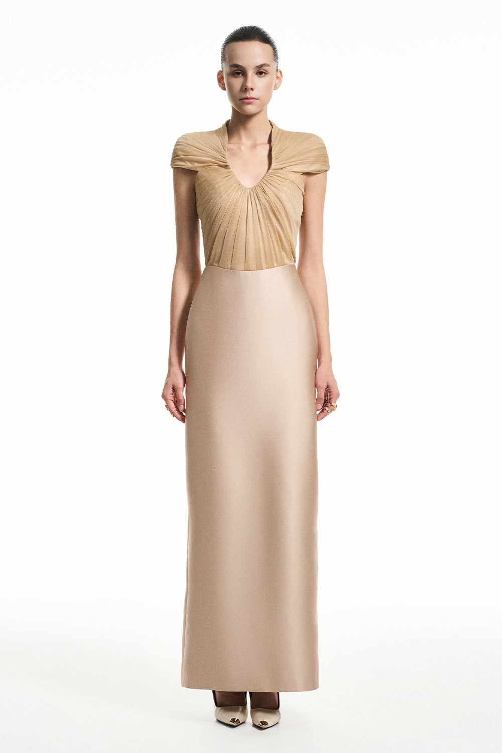 Women's Eve Sheath Pleated Maxi Dress S/M/L/XL/Customize Black/Beige/Dark  Green/Burgundy MEAN BLVD