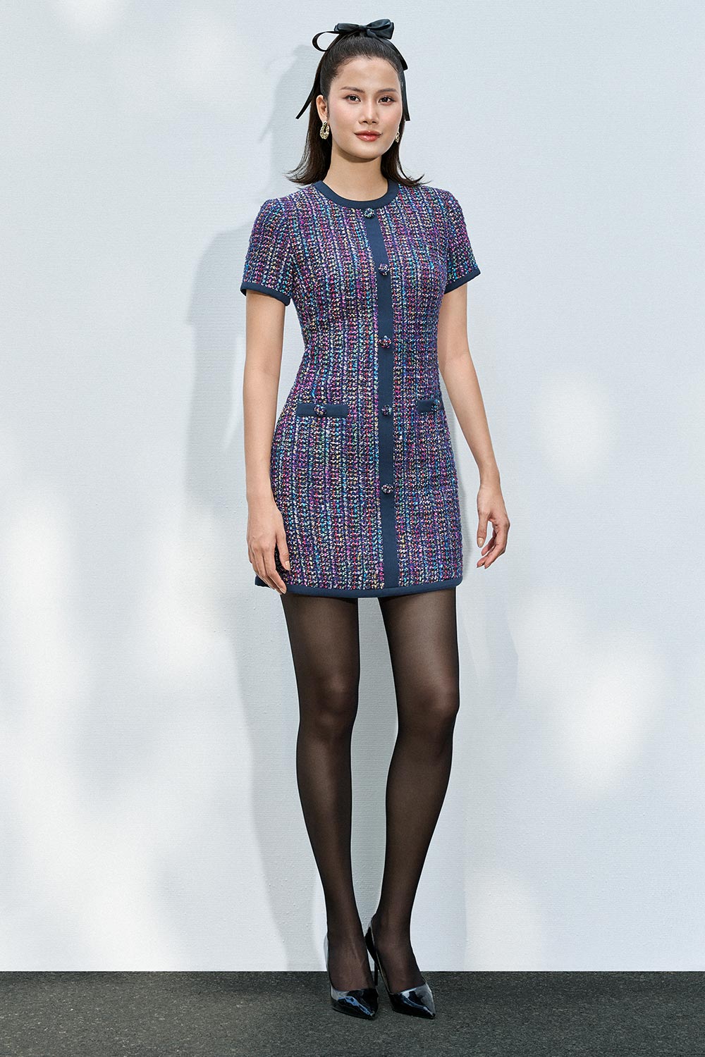Women's Kennedy A-Line Button Tweed Mini Dress XS/S/M/L/Customize Purple Mean Blvd Purple / Customize