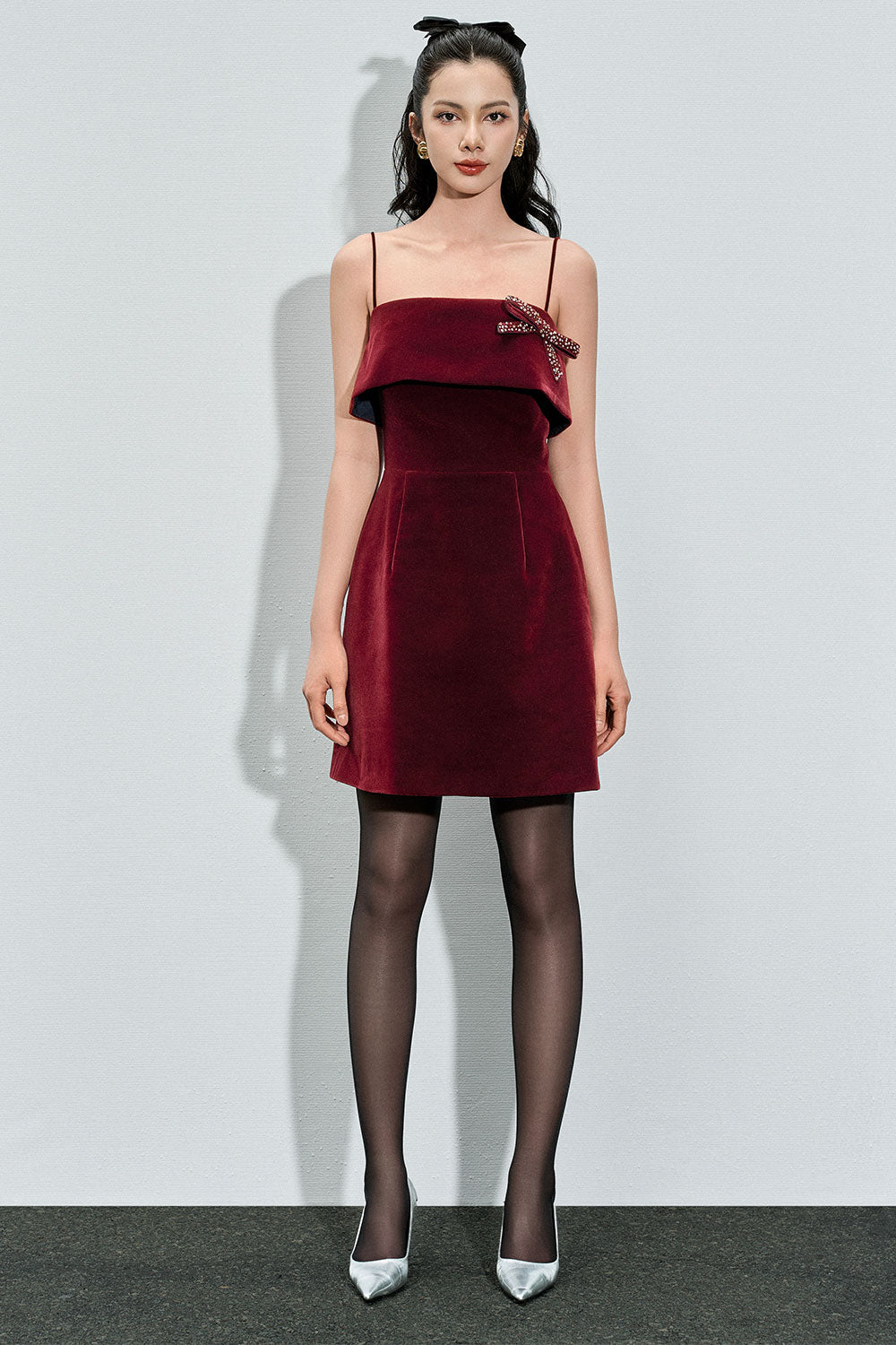 Women's Cali A-line Camisole Velvet Mini Dress XS/S/M/L/Customize Bordeaux MEAN BLVD Bordeaux / L