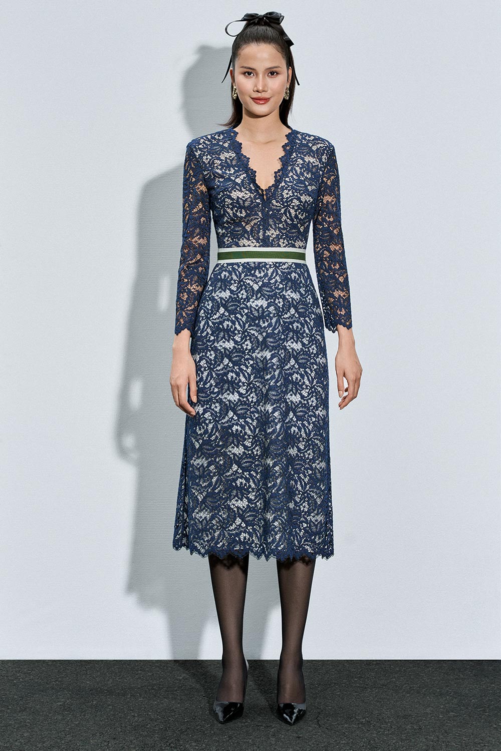 Women's Rhea Sheath Plunge Neck Lace Calf Length Dress XS/S/M/L/Customize Navy Mixed Lace Mean Blvd L / Navy / Mixed Lace Women's Rhea Sheath Plunge Neck Lace Calf Length Dress XS/S/M/L/Customize Navy Mixed Lace Mean Blvd L / Navy / Mixed Lace