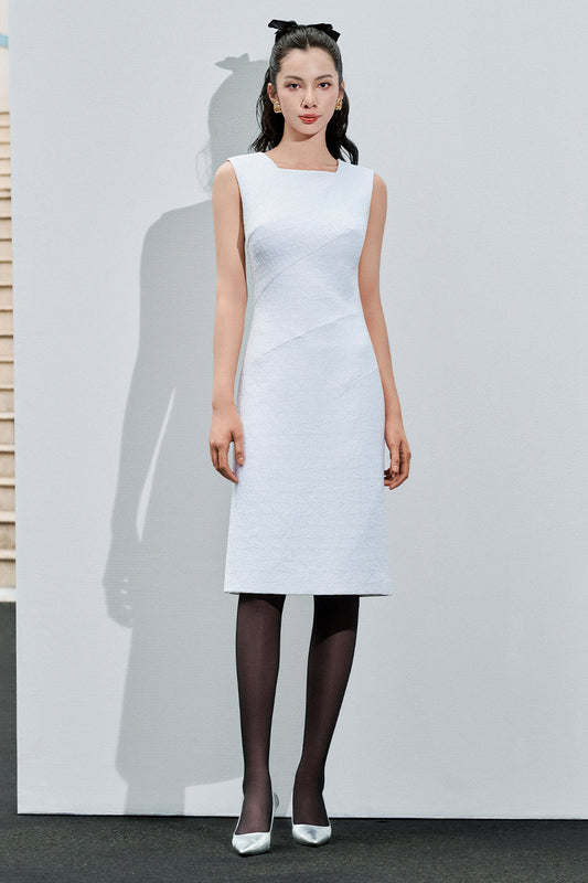 Kaisley Pencil Square Neck Quilted Fabric Knee-length Dress