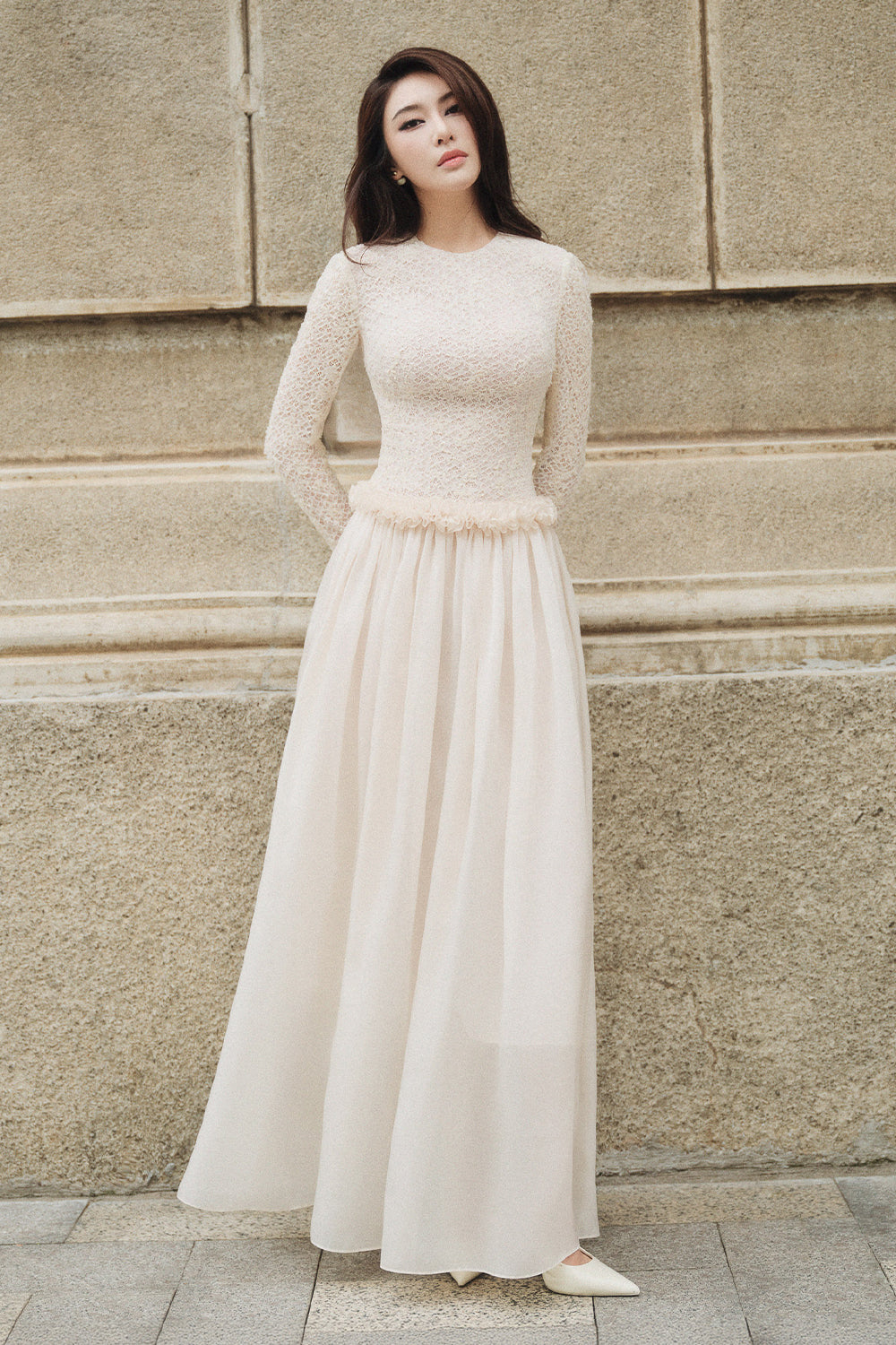 Women's Faye Ruffle Maxi Dress Cream White/Sweet Cream S/M/L MEAN BLVD Cream White / S Women's Faye Ruffle Maxi Dress Cream White/Sweet Cream S/M/L MEAN BLVD Cream White / S