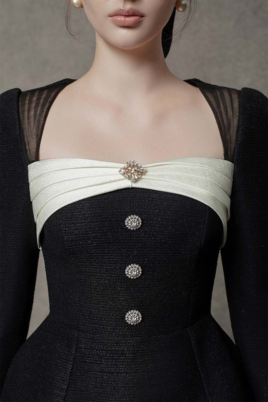 Fiona Peplum Queen Anne Neck Tweed Top