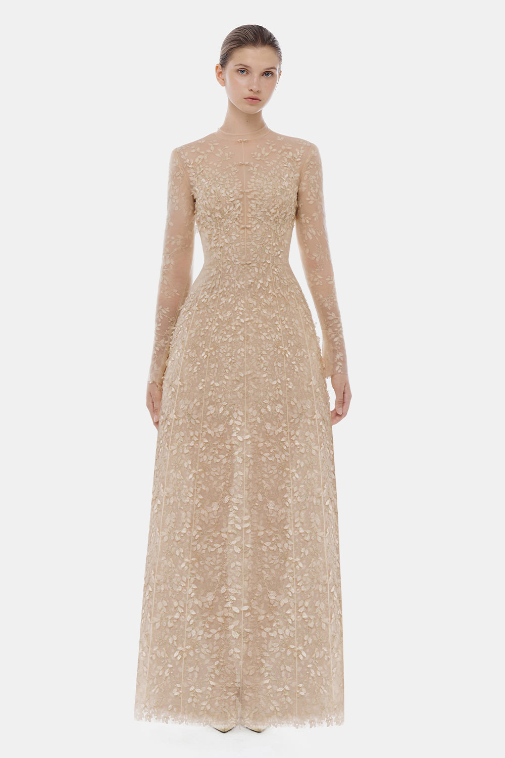 Women's Fleur A-line Applique Maxi Dress XS/S/M/L/XL Beige MEAN BLVD Women's Fleur A-line Applique Maxi Dress XS/S/M/L/XL Beige MEAN BLVD