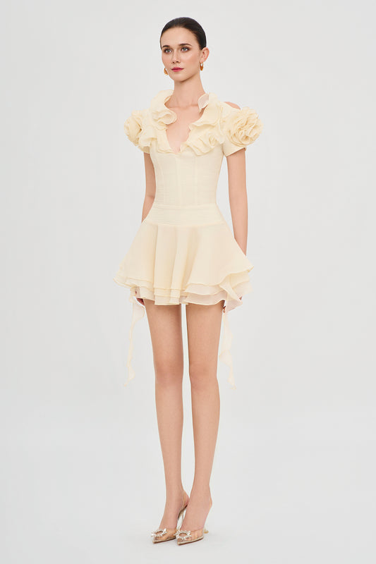 Fleur de Soleil Puff Sleeve Ruffle Mini Dress - MEAN BLVD