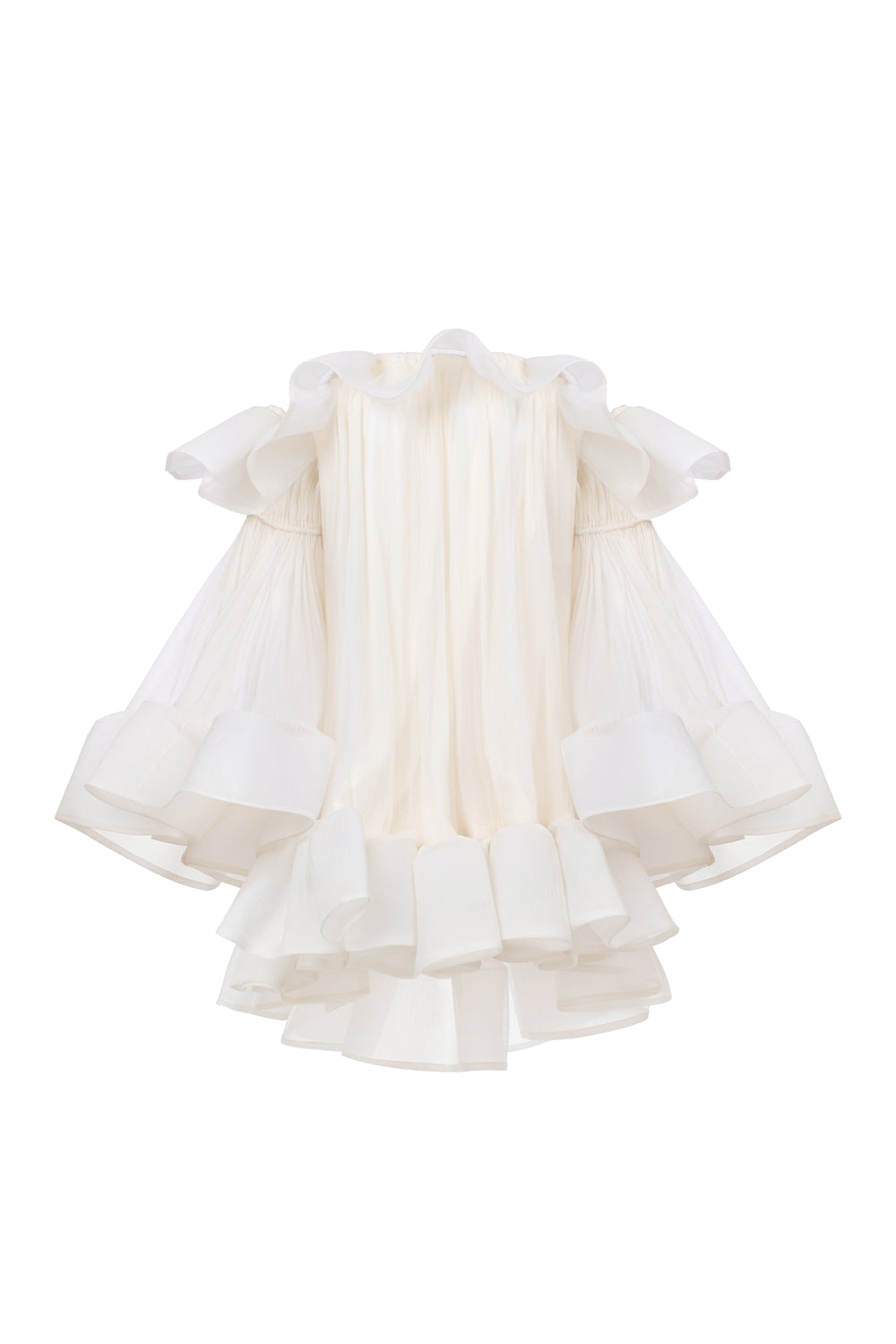 Women's Flora Babydoll Ruffle Layer Crinkle Chiffon Mini Dress Freesize Ivory MEAN BLVD Women's Flora Babydoll Ruffle Layer Crinkle Chiffon Mini Dress Freesize Ivory MEAN BLVD