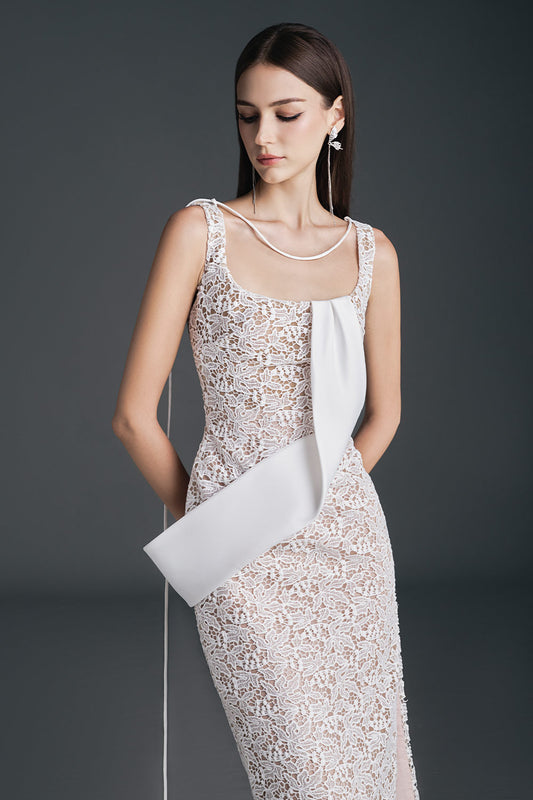 Freya Pencil Ribbon Lace Calf Length Dress