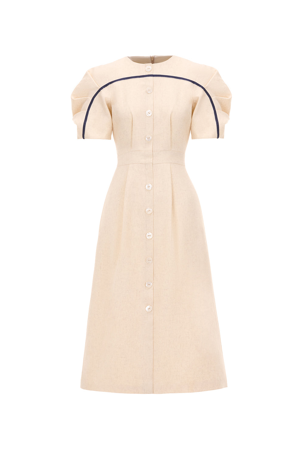 Women's Croisant A-line Puffy Sleeved Linen Cotton Midi Dress S/M/L/Customize Beige MEAN BLVD Beige / L Women's Croisant A-line Puffy Sleeved Linen Cotton Midi Dress S/M/L/Customize Beige MEAN BLVD Beige / L