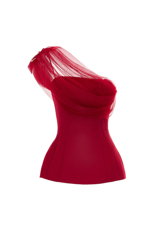 Melissa Peplum One Shoulder Silk Satin Top