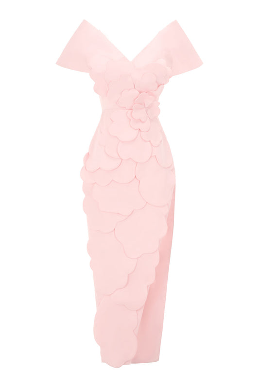 Glenn Slit Flower Applique Polyester Maxi Dress